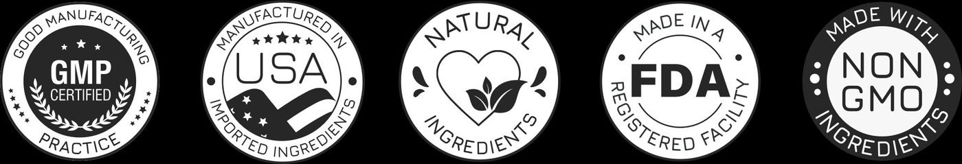 GMP Certified · USA · Natural · FDA Registered · Non-GMO